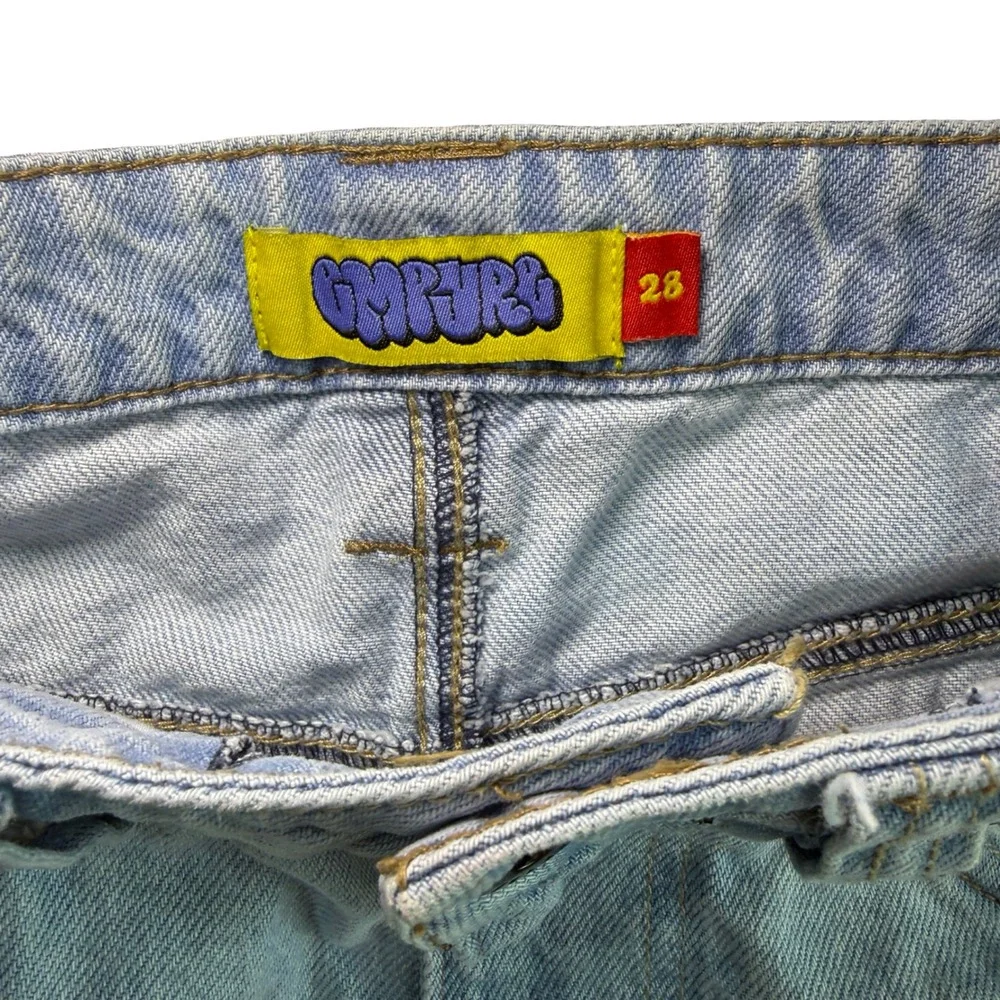 Empyre Loose Fit Sk8 Baggy Skate Jeans Mens 28 Light Wash Y2K Grunge Embroidered